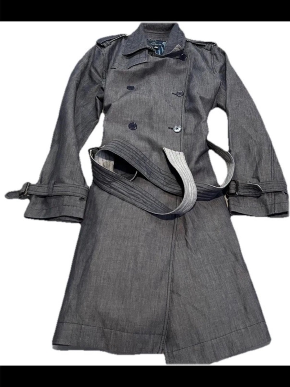 Banana Republic Blue/Gray Double-Breasted Trench Coat with Belt